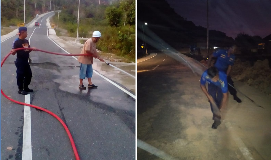 Pembersihan jalur Tour De Singkarak di kawasan jalan baru Mandeh